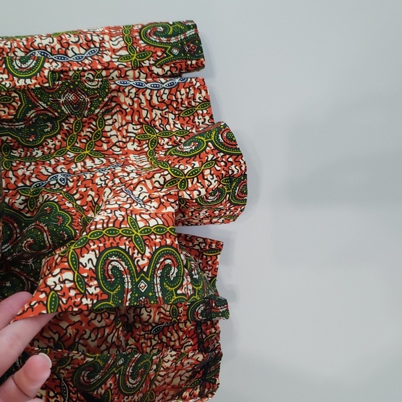 D'iyanu Wrap Romper Shorts Small Orange Green African Print Sleeveless Cotton - Picture 5 of 16